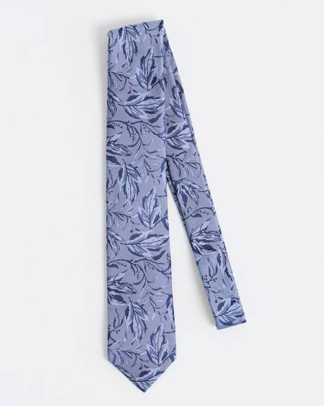 Linen-Blend Regular Tie with Foliage Pattern
