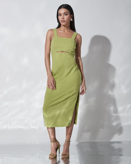 Knit Crepe Sleeveless Square-Neck Cocktail Dress with Cutout