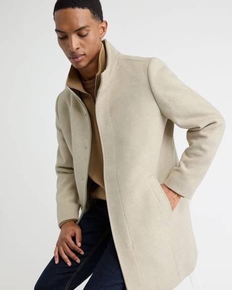 Classic Solid Mock-Neck Wool Coat with Dickey