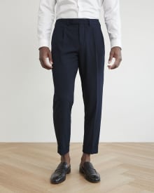 Pleated Solid Tapered-Leg Suit Pant
