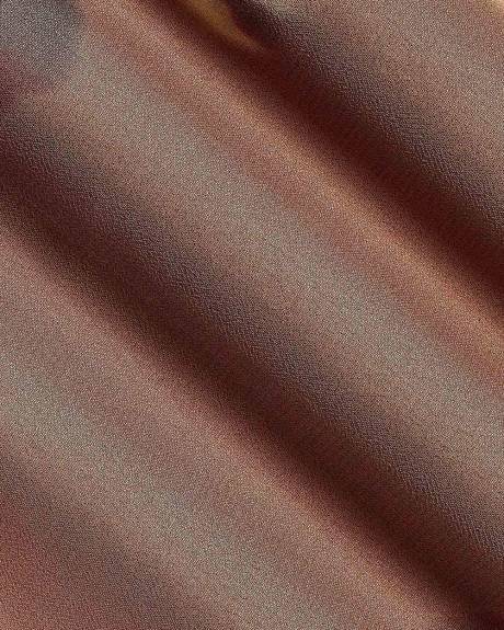 Short-Puffy-Sleeve Midi Dress with Crew Neckline