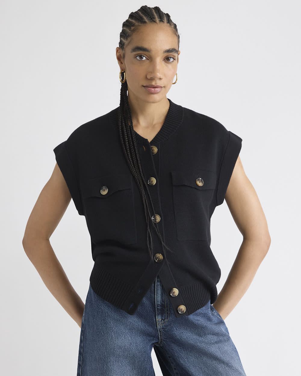 Sleeveless Bomber Cardigan