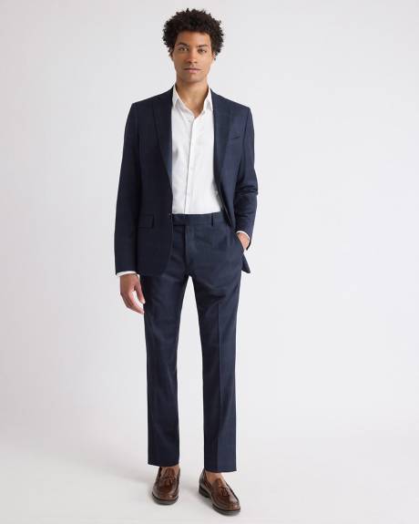 Slim-Fit Navy Checkered Suit Blazer