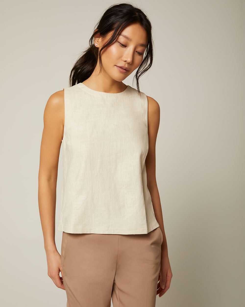 linen sleeveless button down shirt