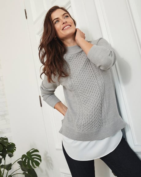Mixed Media Cable Stitch Tunic with Raglan Sleeves