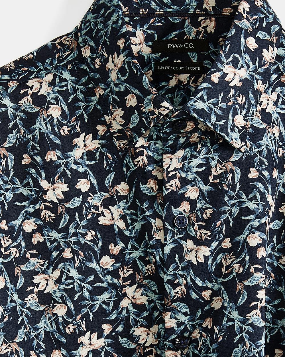 Slim Fit Navy Floral Print Dress Shirt