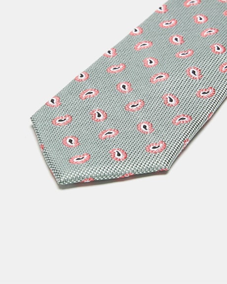 Skinny Teal Tie with Pink Paisley Pattern