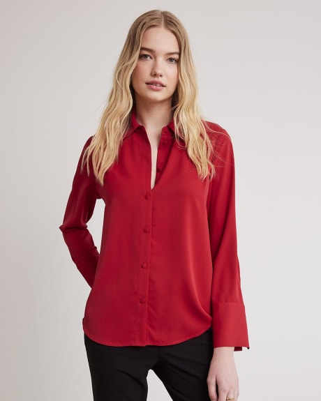 Long-Sleeve Buttoned-Down Twill Blouse