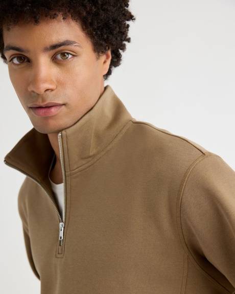 Pull à Col Montant à Demi-Zip et Manches Longues