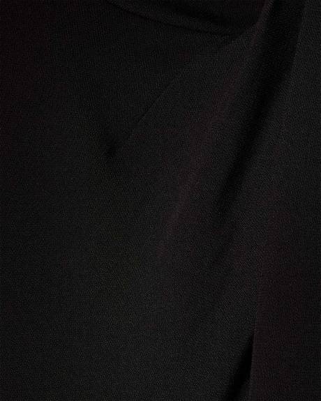 Long-Sleeve Top with Crossover Draped Mock Neckline