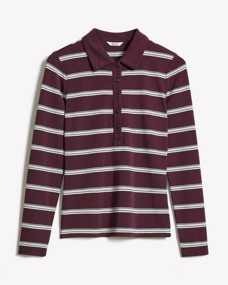 Polo Rayé à Manches Longues en Tricot Luxueux
