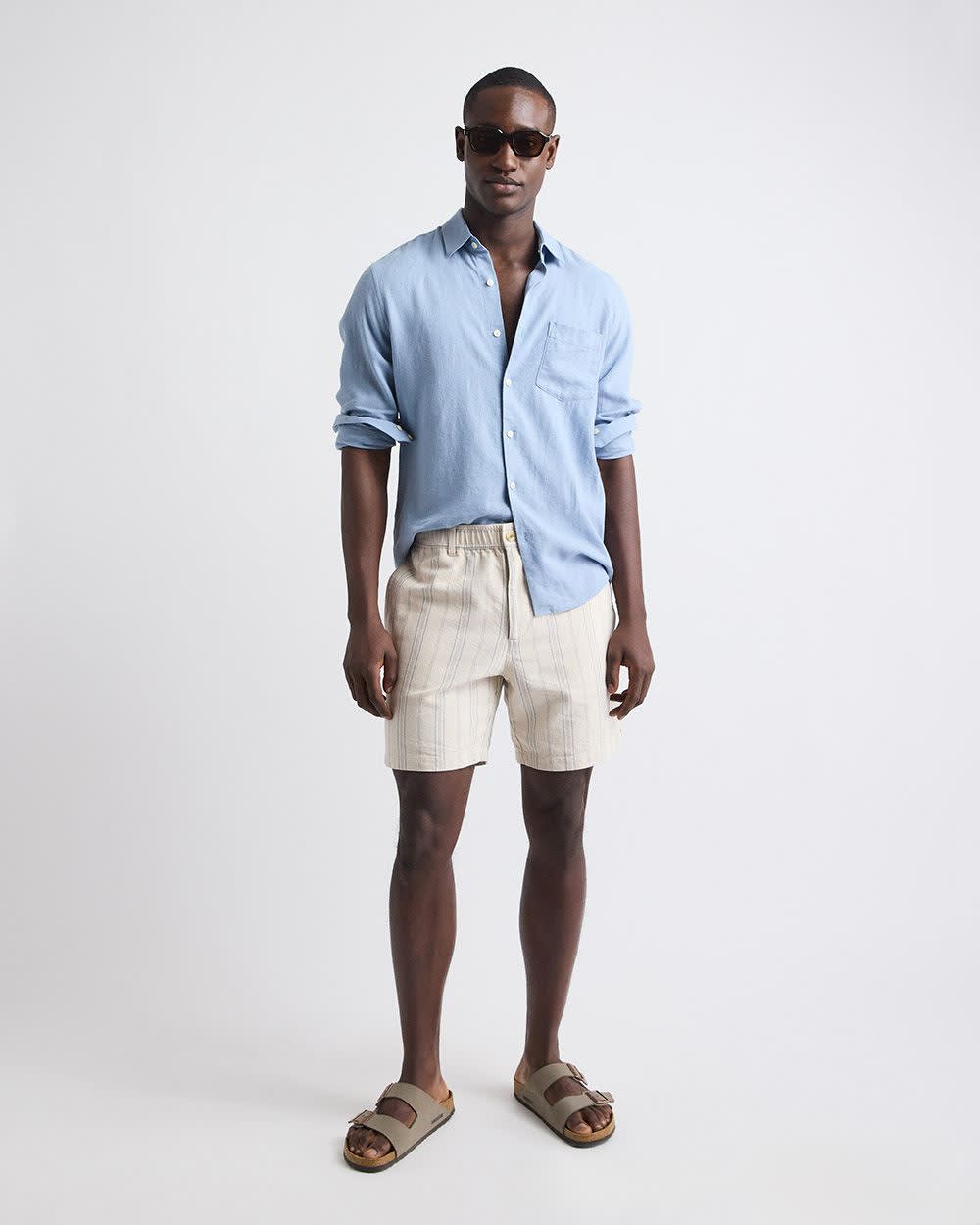 Striped Linen-Blend Short with Elastic Waistband