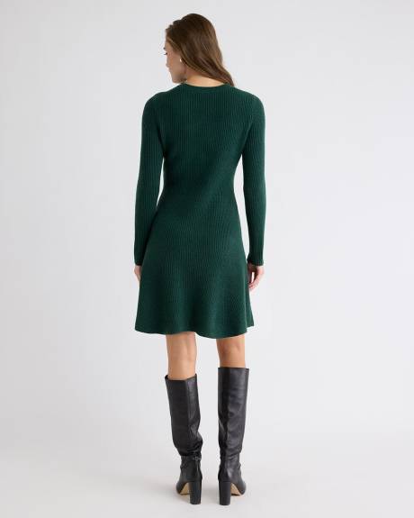 Long-Sleeve Crew-Neck Mini Sweater Dress