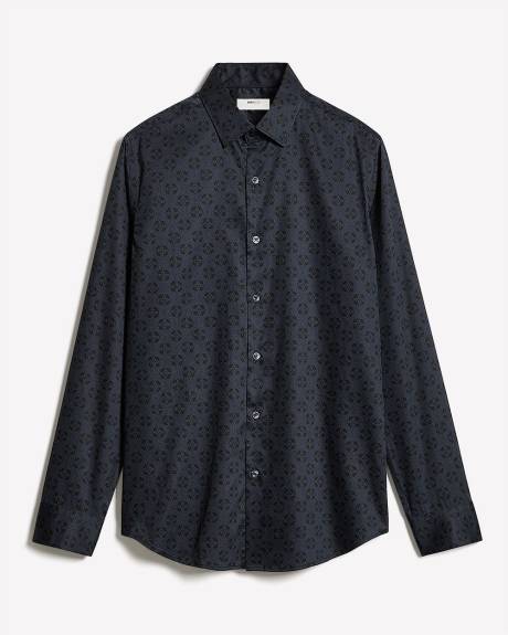 Navy Tailored-Fit Dress Shirt with Geo Pattern