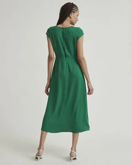 Fluid Twill Fit and Flare Dress with Side Slit