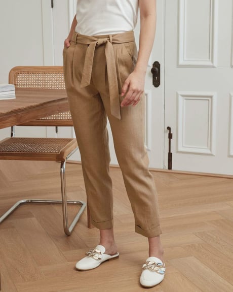 High-Waist Tapered Paperbag Linen Pant - 27"