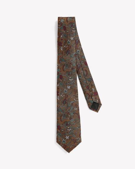 Rust Skinny Tie with Floral Pattern