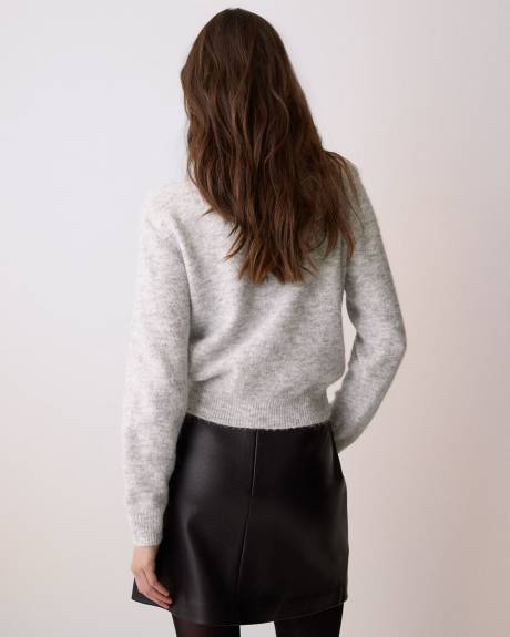 Pull à Losanges à Manches Longues et Col Rond en Tricot Pelucheux