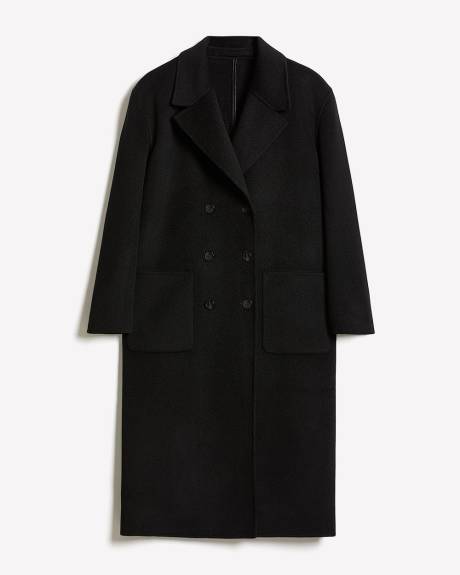 Manteau Long à Boutonnage Double en Mélange de Laine et Cachemire avec Foulard Amovible