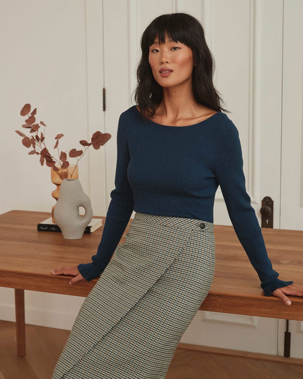 Houndstooth FauxWrap HighWaist Straight Midi Skirt RW&CO.