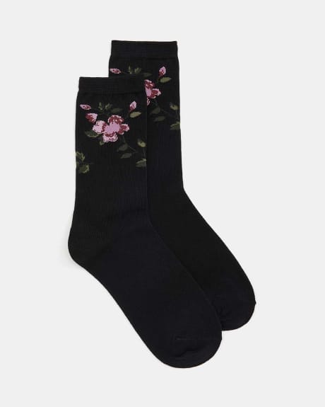 Black with Pink Flower Socks