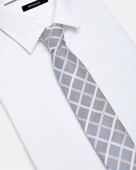 Regular Blue Tie with Beige and Pink Checkered Print