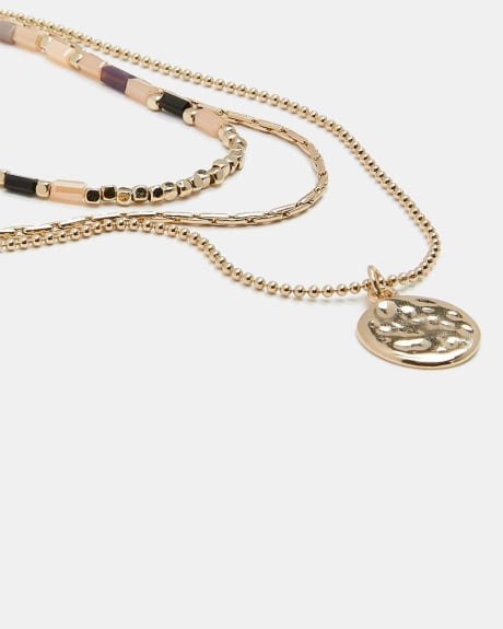 Triple Chain Necklace With Round Pendant