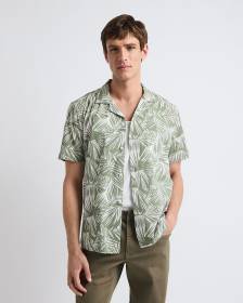 Short-Sleeve Foliage Shirt with Camp Collar