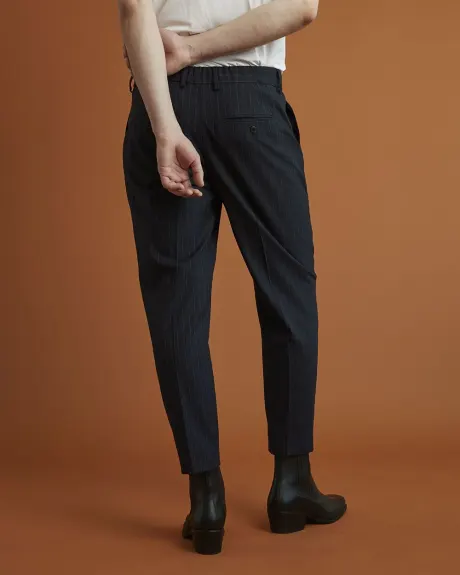 Gender-Neutral Navy Pinstriped Tapered-Leg Pant