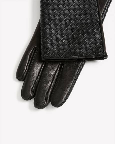 Gants en Maille Tissée avec Paumes en Cuir