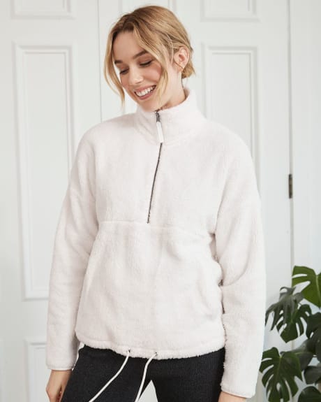 High Neck Zipped Sherpa Pullover