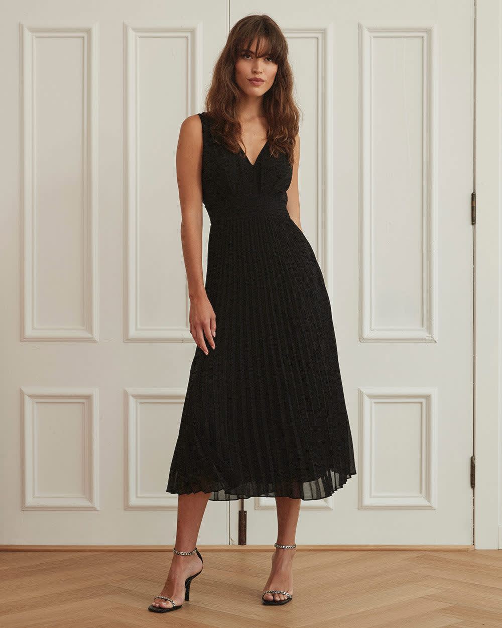 Pleated Chiffon VNeck Fit and Flare Cocktail Dress RW&CO.