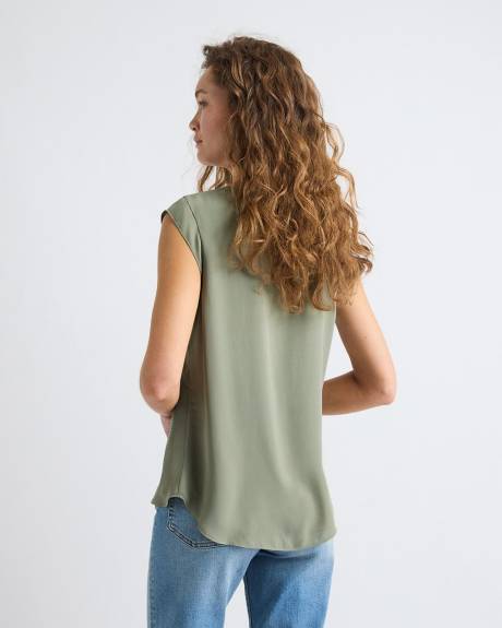 Cap-Sleeve Crew-Neck Blouse