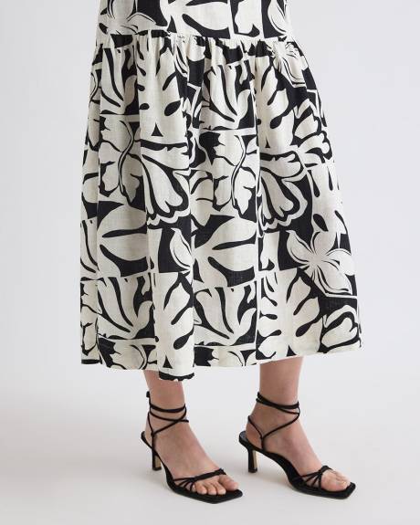 Sleeveless Square-Neck Linen-Blend Straight Maxi Dress