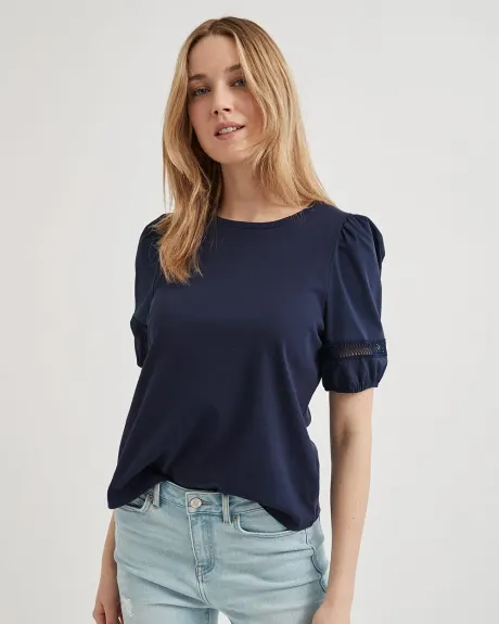 Mixed Media Tee with Puffy Elbow Sleeves