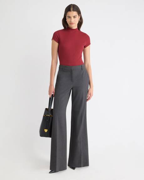 Pantalon en Serg&eacute; &Eacute;pais &agrave; Taille Mi-Haute et Jambe Large