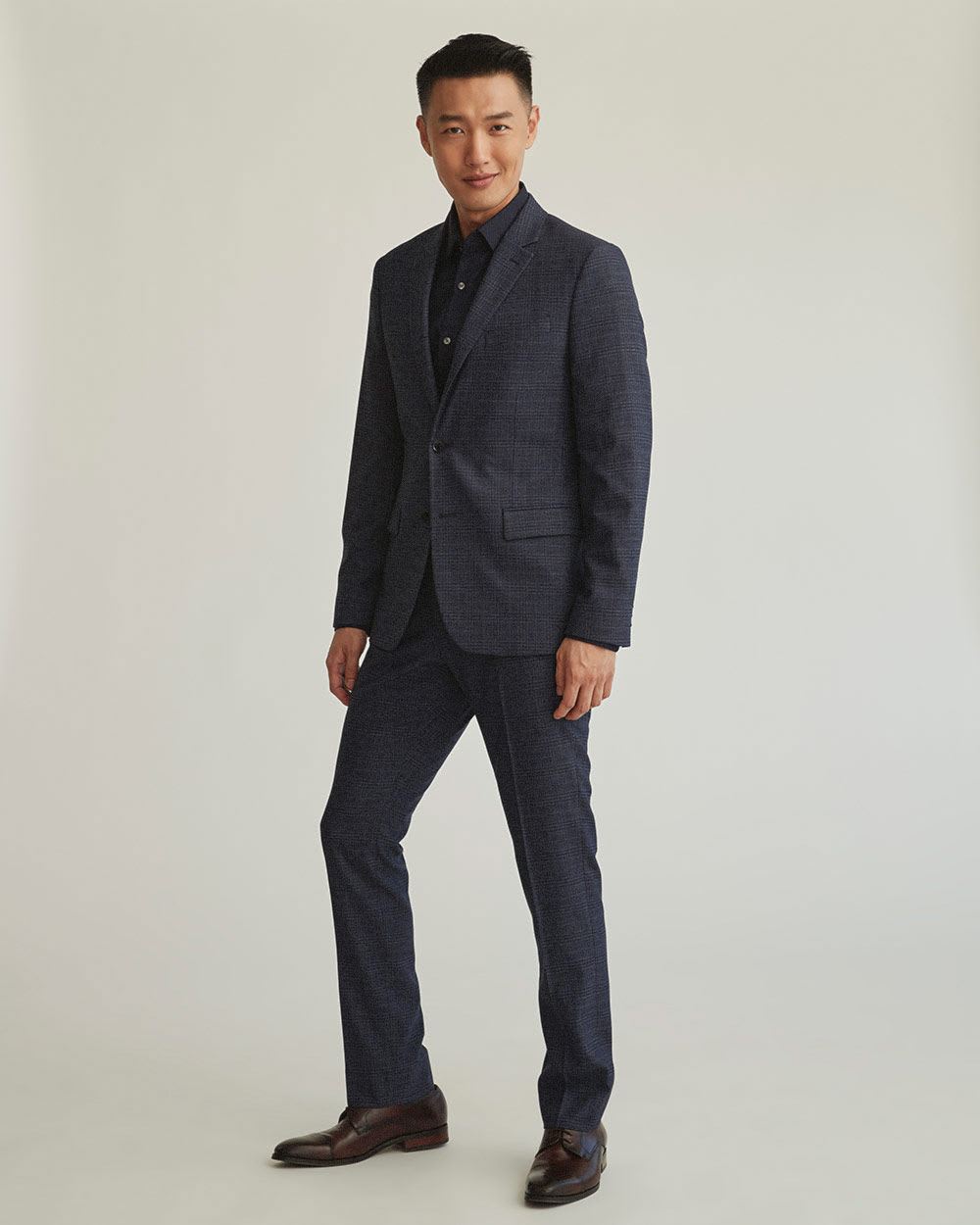 Slim Fit Medium Blue Glen Check Suit Blazer