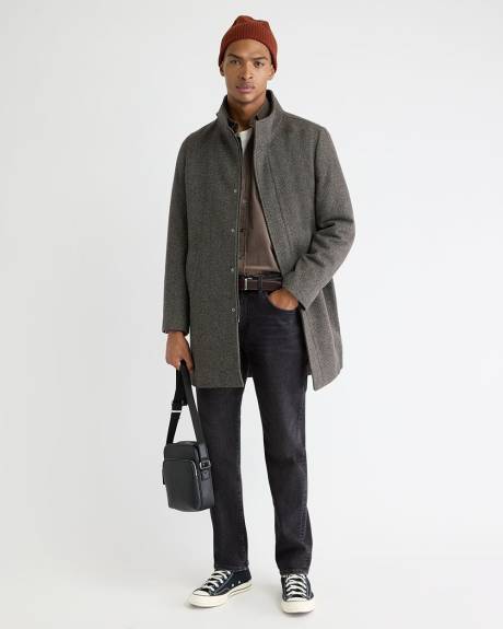 Classic Mock-Neck Heathered-Wool Coat with Dickey