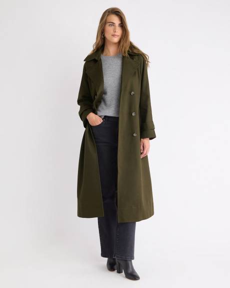 Water-Repellant Long Double-Breasted Trench Coat