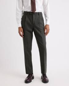 Pleated Tapered-Leg Tweed Suit Pant