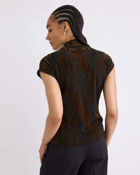 Extended-Sleeve Mock-Neck Burnout Top