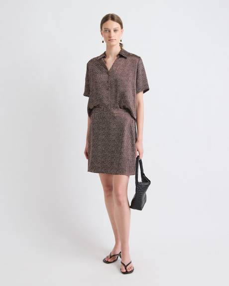 Short-Sleeve Buttoned-Down Dotted Satin Blouse