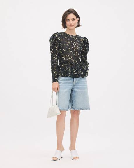 Floral Long-Sleeve Peplum Blouse