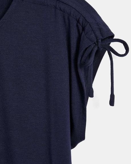 T-Shirt à Épaules Allongées en Éponge Française avec Cordons de Serrage