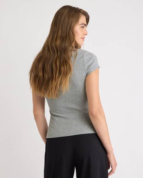 T-Shirt Côtelé à Col V