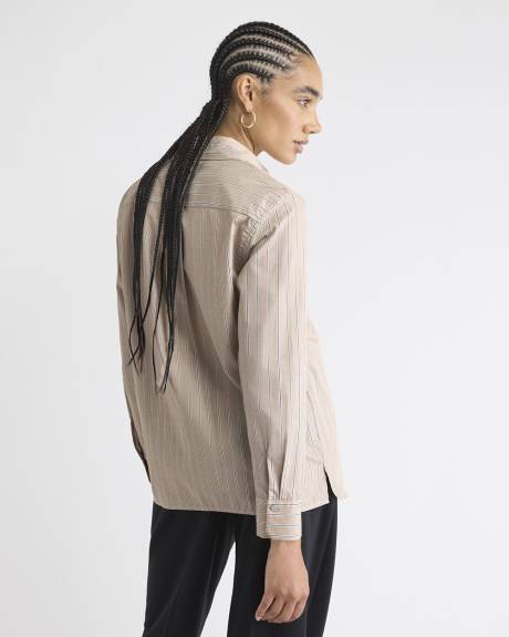 Striped Long-Sleeve Buttoned-Down Poplin Blouse
