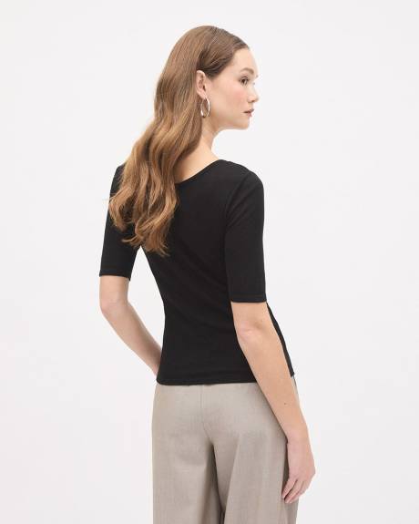 Elbow-Sleeve Scoop-Neck Top