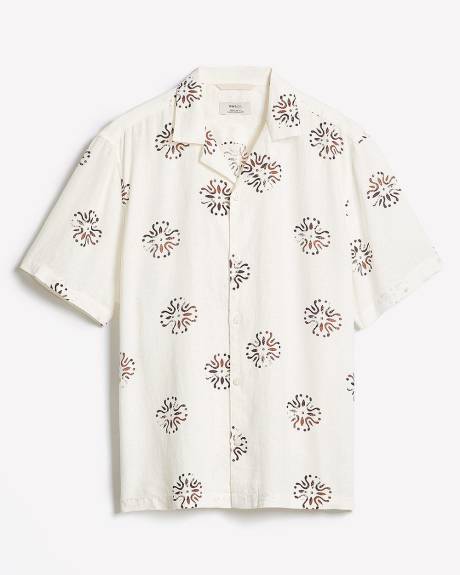 Linen-Blend Short-Sleeve Shirt with Camp Collar