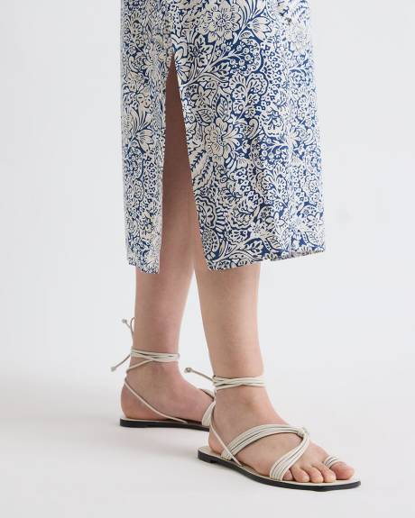 Robe Midi Sans Manches &agrave; Col V avec Ceinture