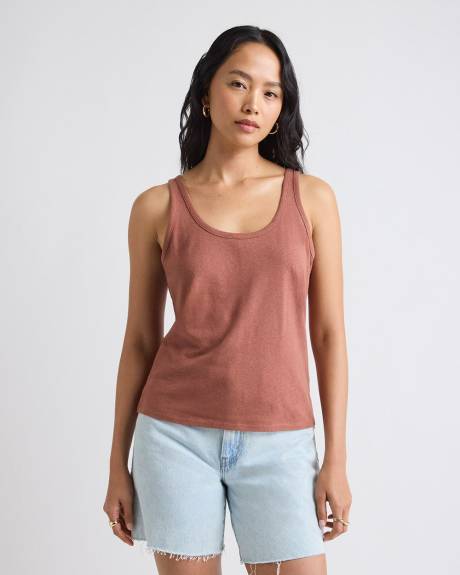 Crew-Neck Linen-Blend Tank Top